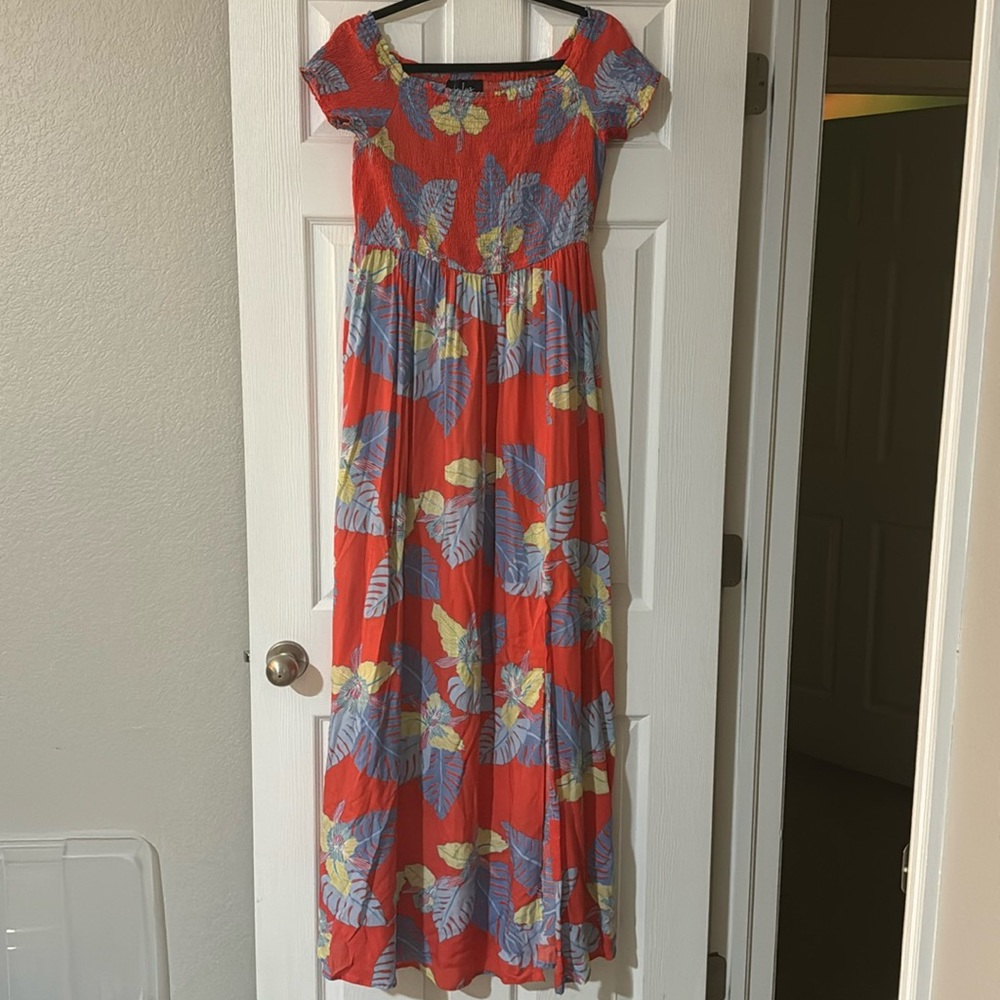 Lulus Smocked OTS Flowy Floral Maxi Dress